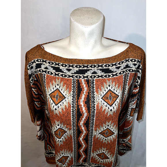 New LIVE 4 TRUTH Top Women's Size XL Brown Black Aztec Print Boho Tunic Blouse - Picture 2 of 6